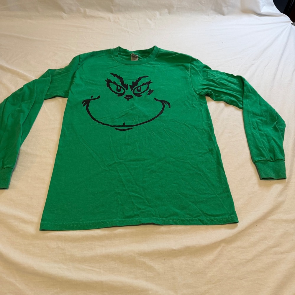 Dr Seuss The Grinch Green Long Sleeve Graphic Tee Shirt Kids Small Gildan